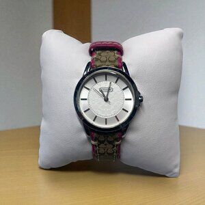 Coach Women's Boyfriend Watch Signature Logo Dial & Pink/Khaki Leather Strap